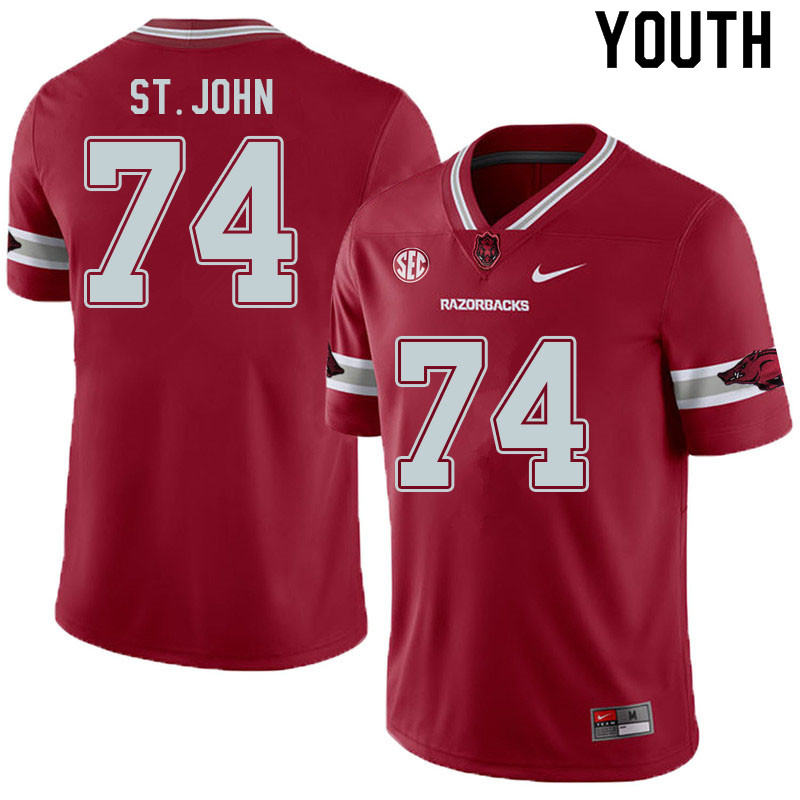 Youth #74 Jalen St. John Arkansas Razorbacks College Football Jerseys Sale-Alternate Cardinal